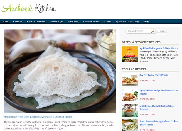 copyright: www.archanaskitchen.com Archana's Kitchen Website Screenshot