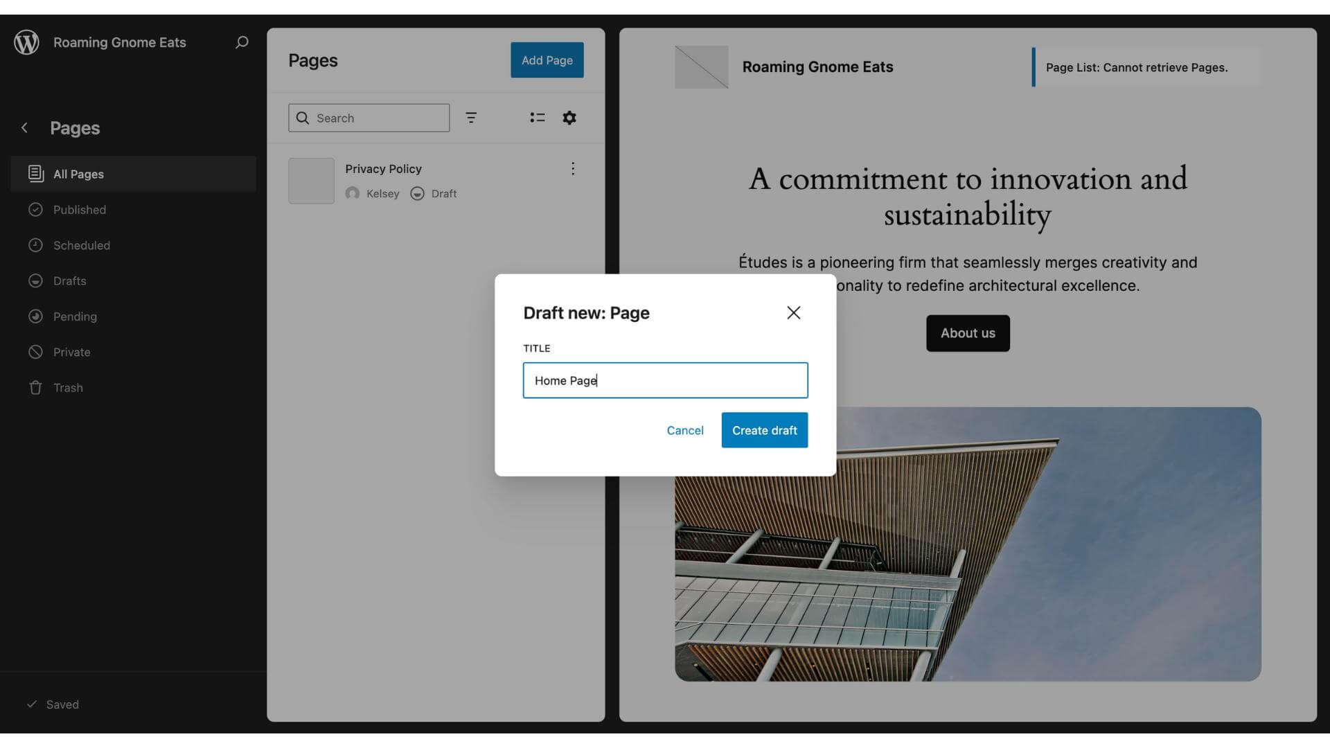 adding new wordpress page