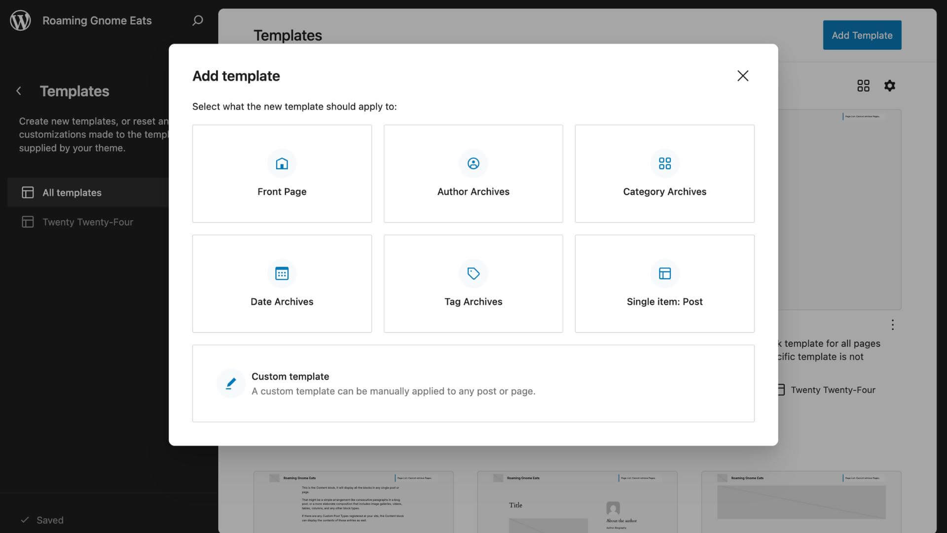 adding wordpress templates