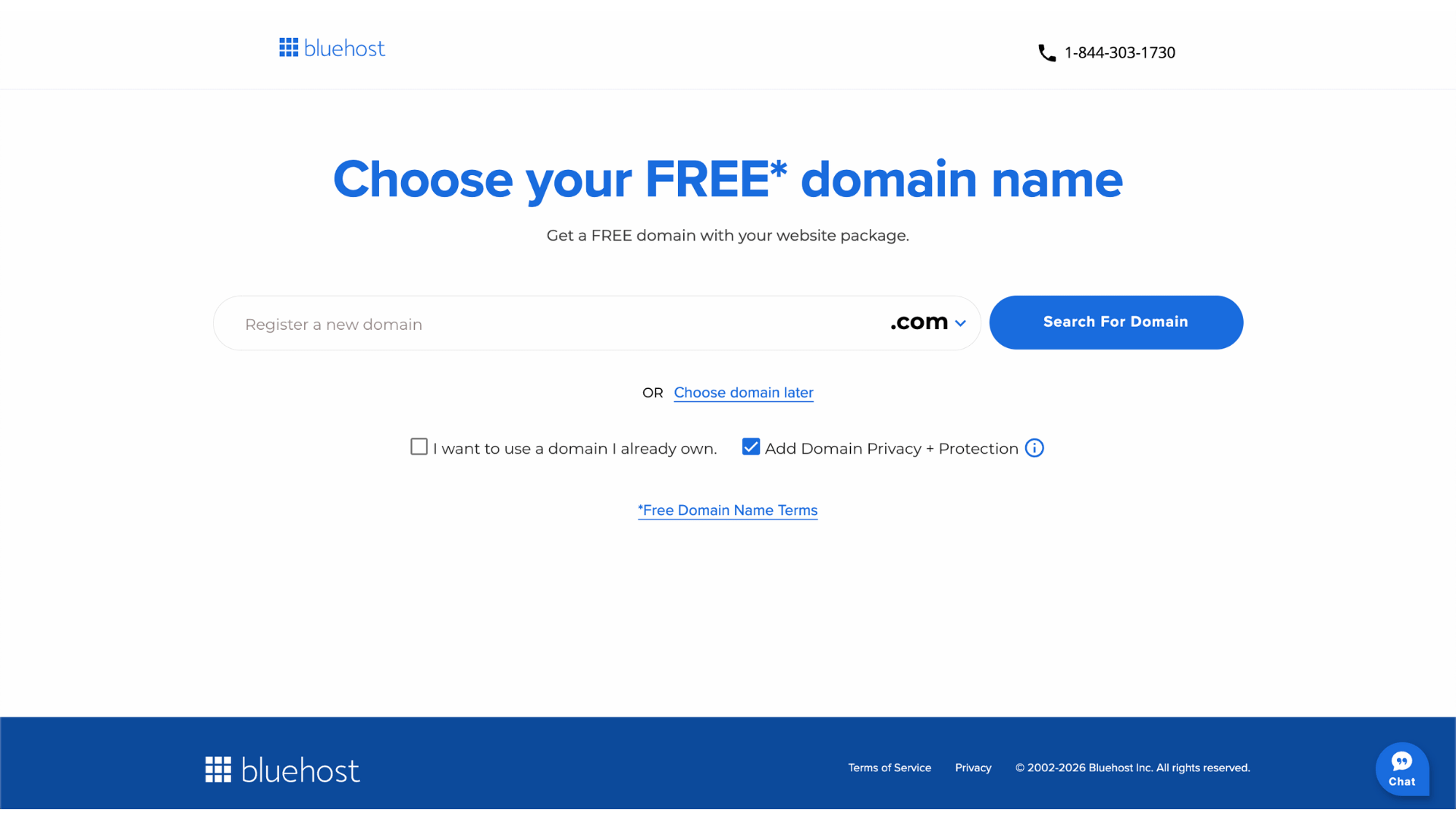 bluehost free domain options