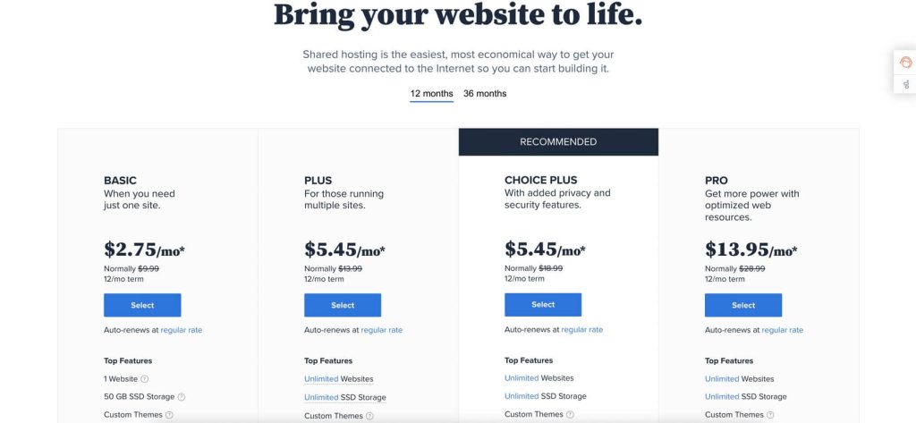 bluehost hosting plans