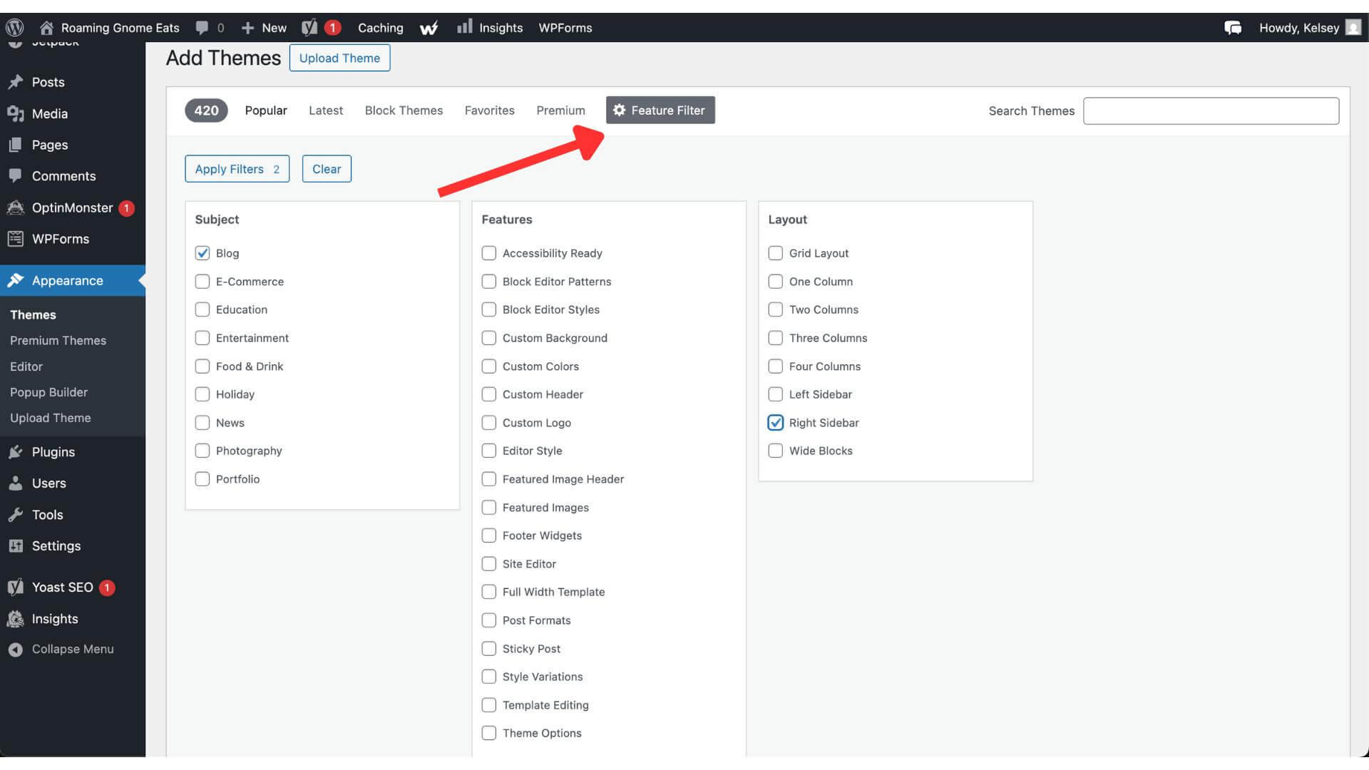 wordpress theme sorting option