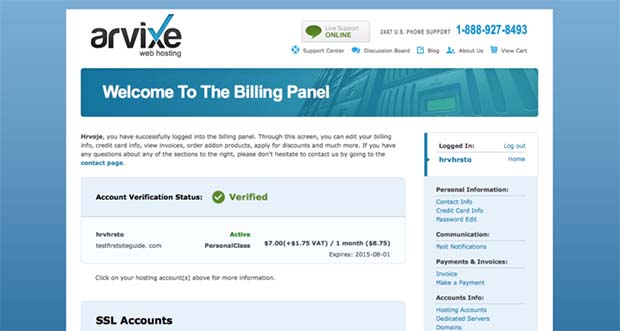 Arvixe Customer Portal