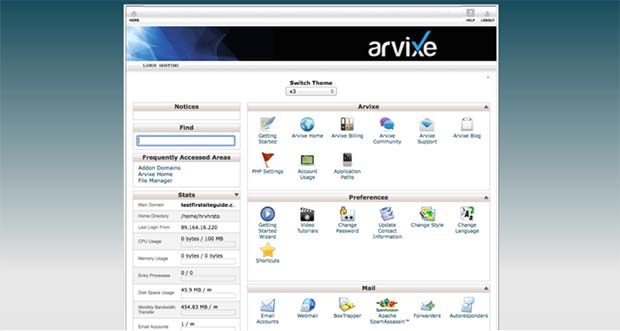 Arvixe Control Panel