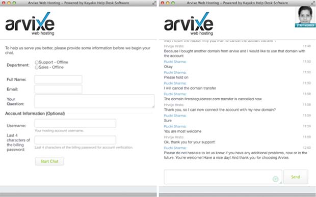 Arvixe chat support