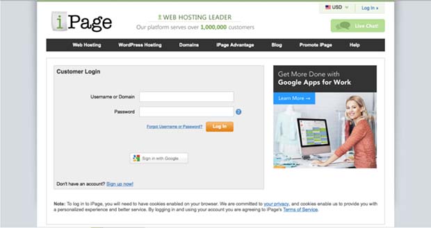 iPage login page
