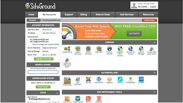 SiteGround control panel SiteGround control panel