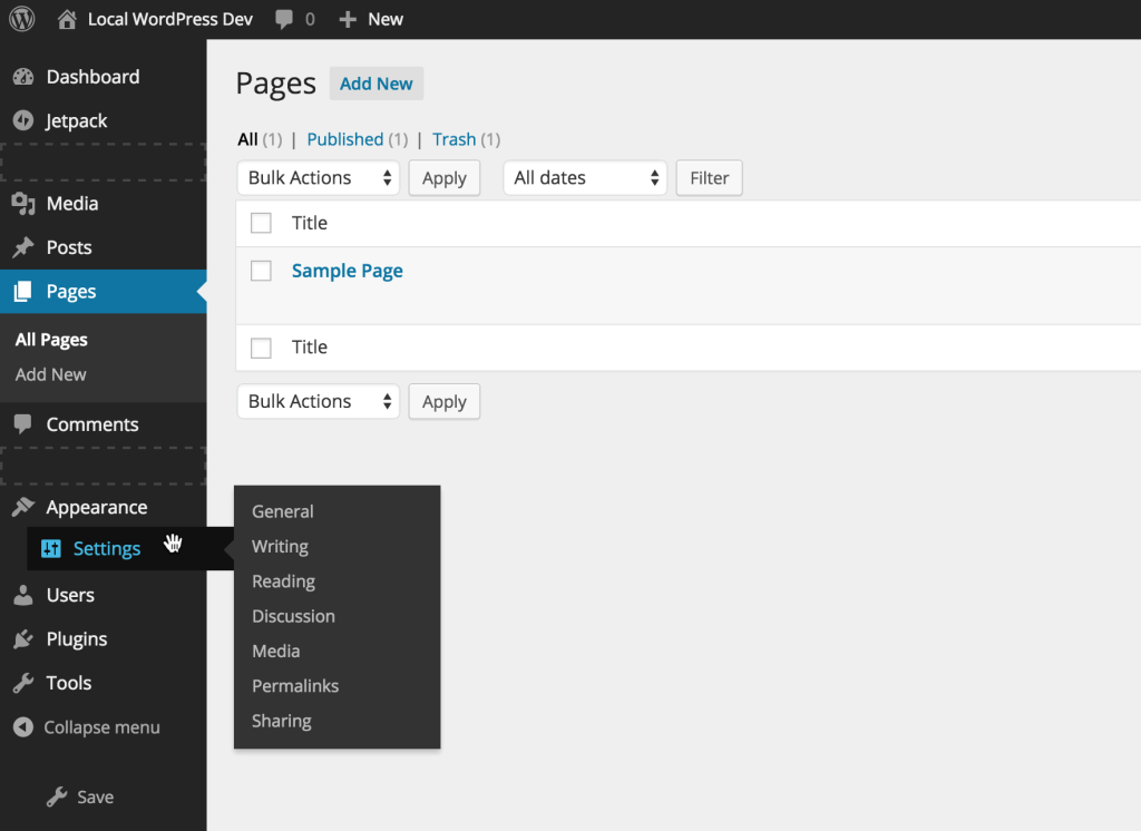 wordpress display menu