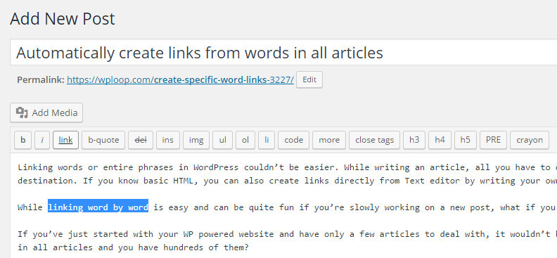 WordPress links
