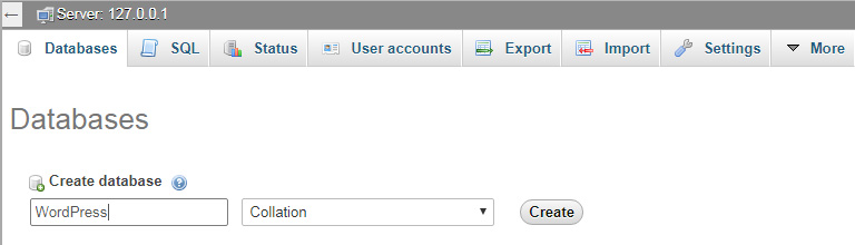 Create a new database for WordPress