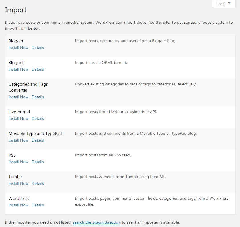 Import WordPress tools