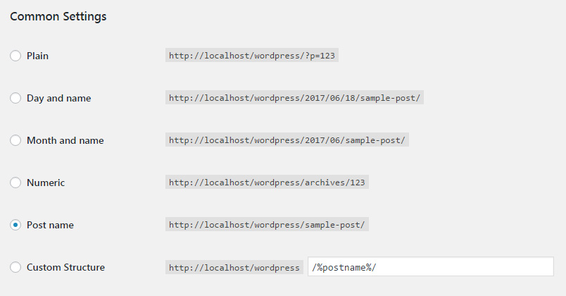 Permalinks common settings