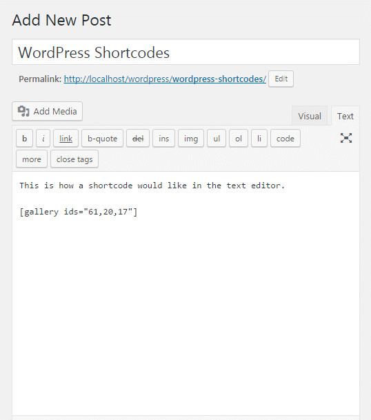 Shortcodes in text and visual editors