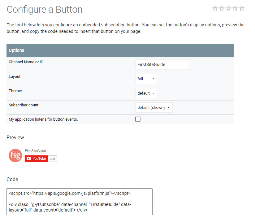 Configure Youtube subscribe button