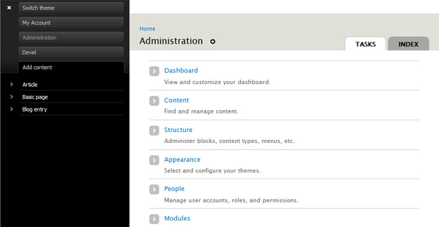 drupal admin toolbar menu