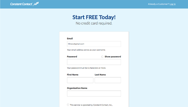 Constant Contact Signing up