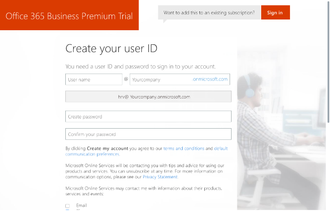 Office 365 Signing up