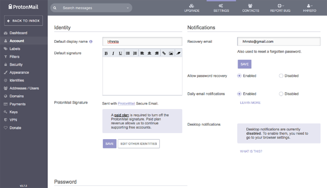 ProtonMail User Panel 2