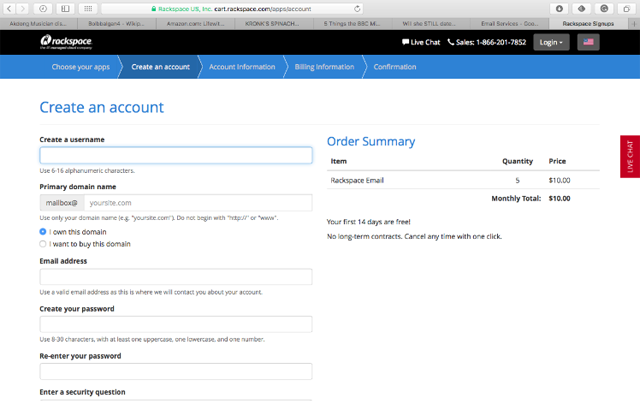 Rackspace Signing up