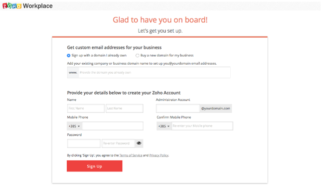 Zoho Mail Signing up