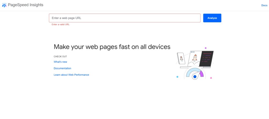 PageSpeed Insights Homepage