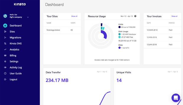 Kinsta customer portal