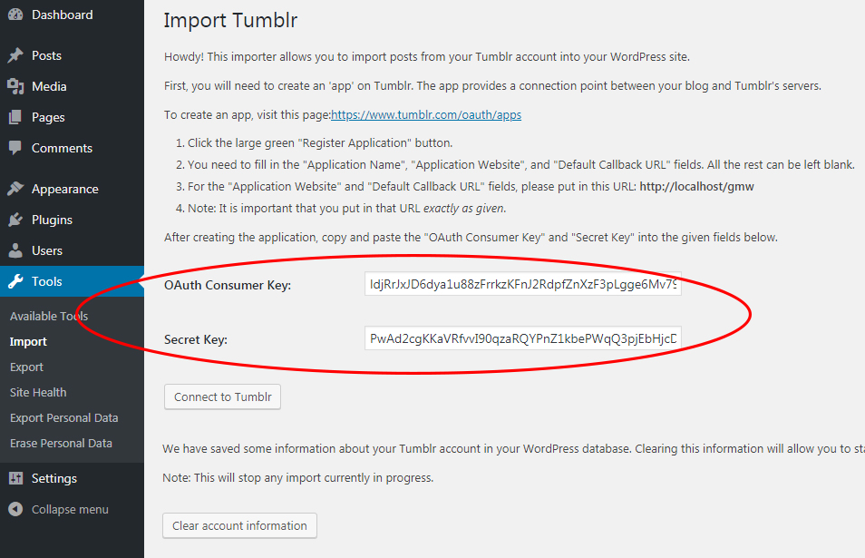 Tumblr Importer Tool Secret Keys
