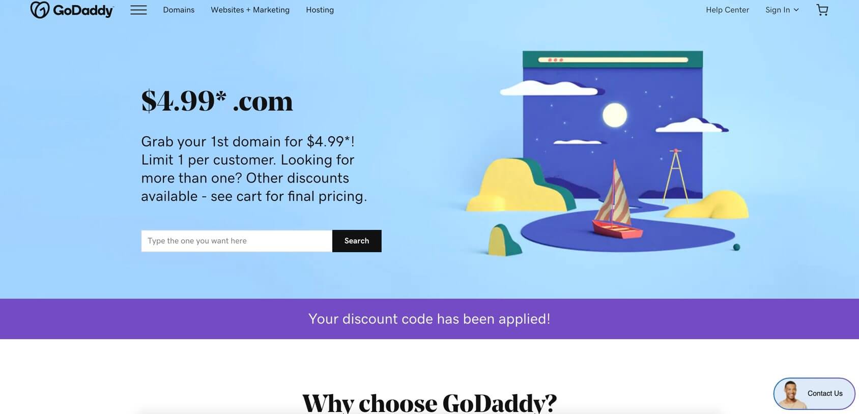 GoDaddy homepage