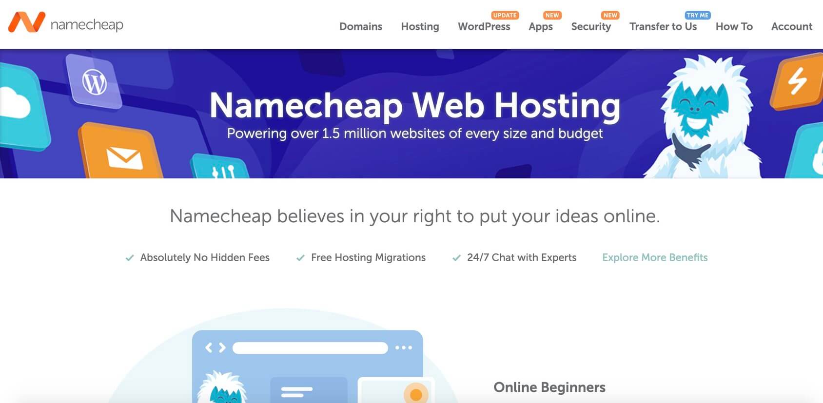 Page d’accueil di Namecheap