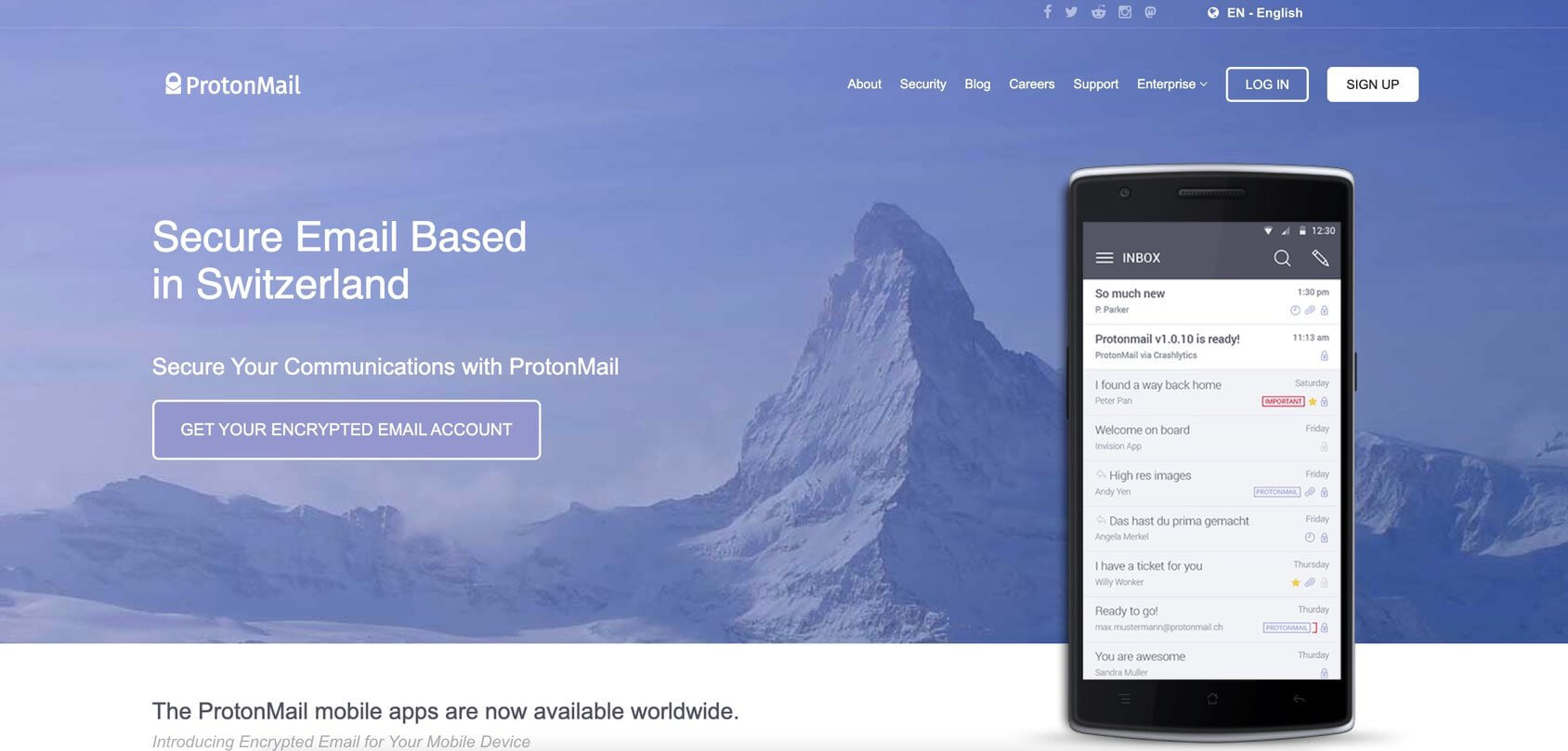 ProtonMail homepage