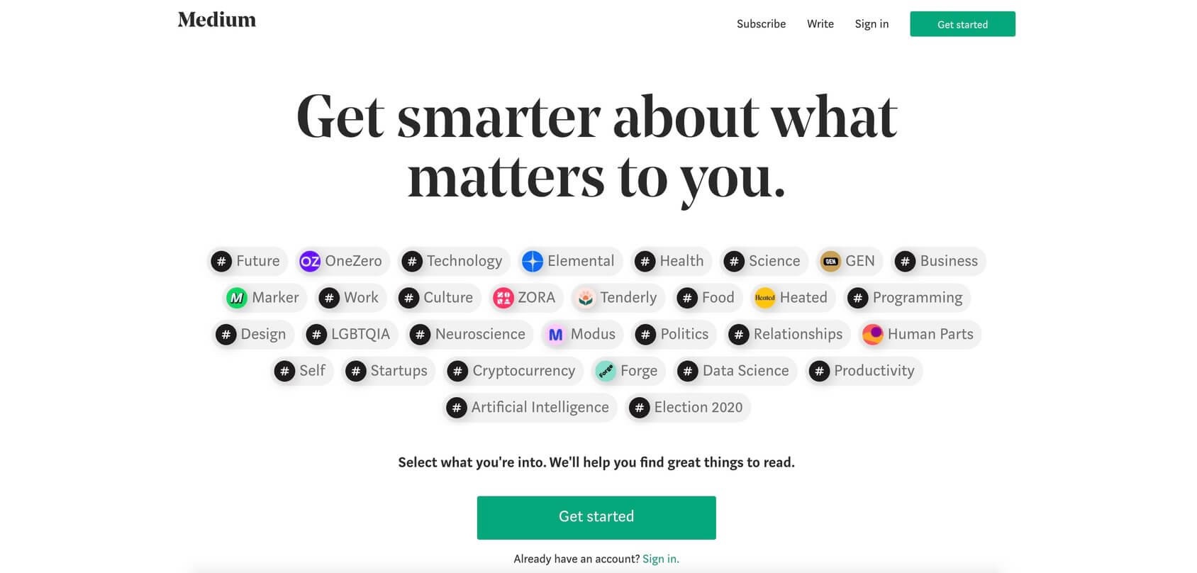 Medium homepage