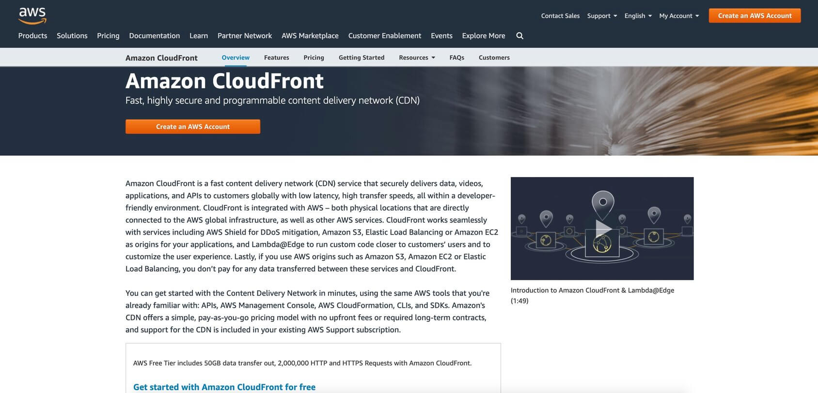 Amazon CloudFront homepage