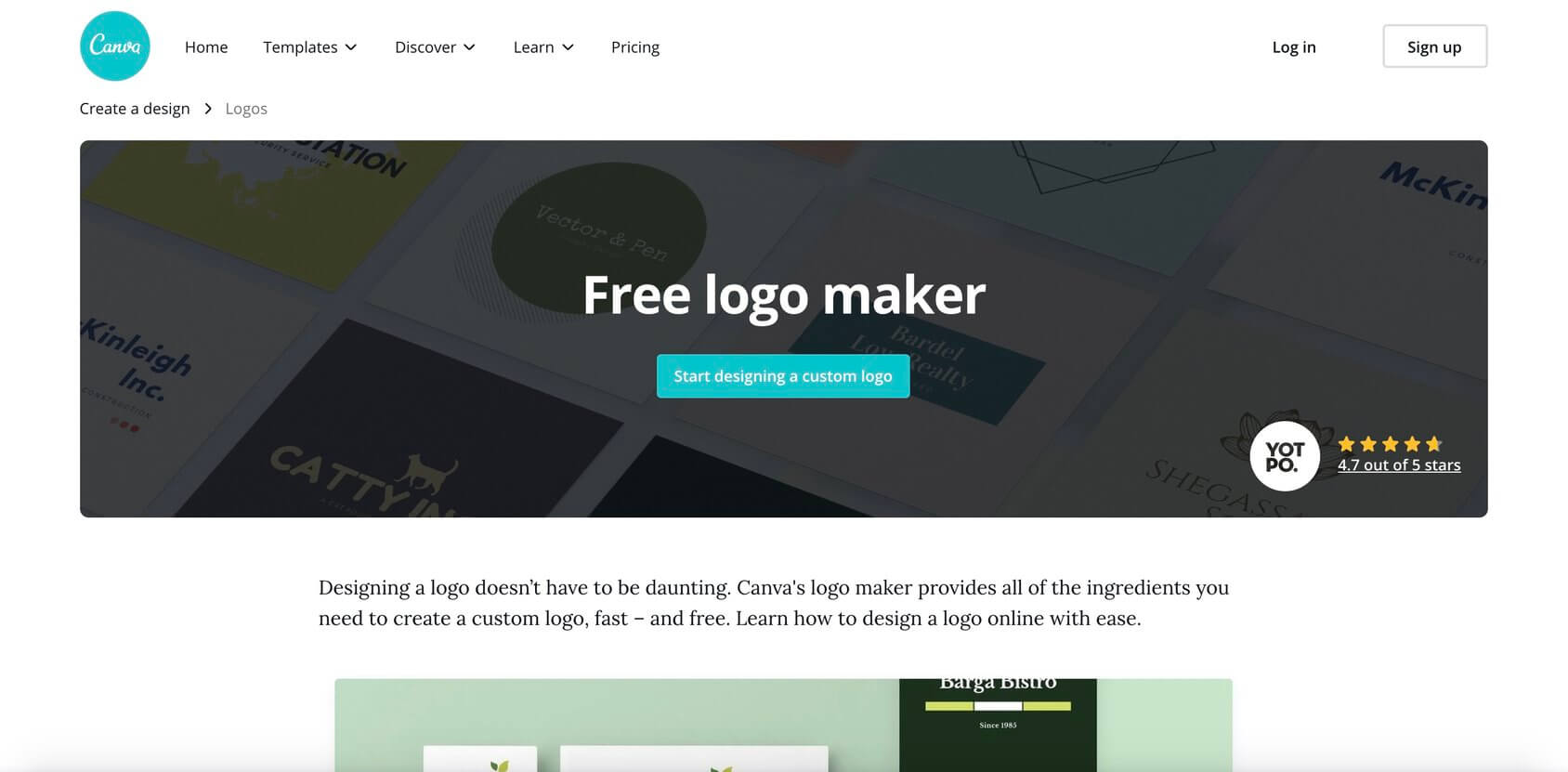 Canva Logo Maker homepage