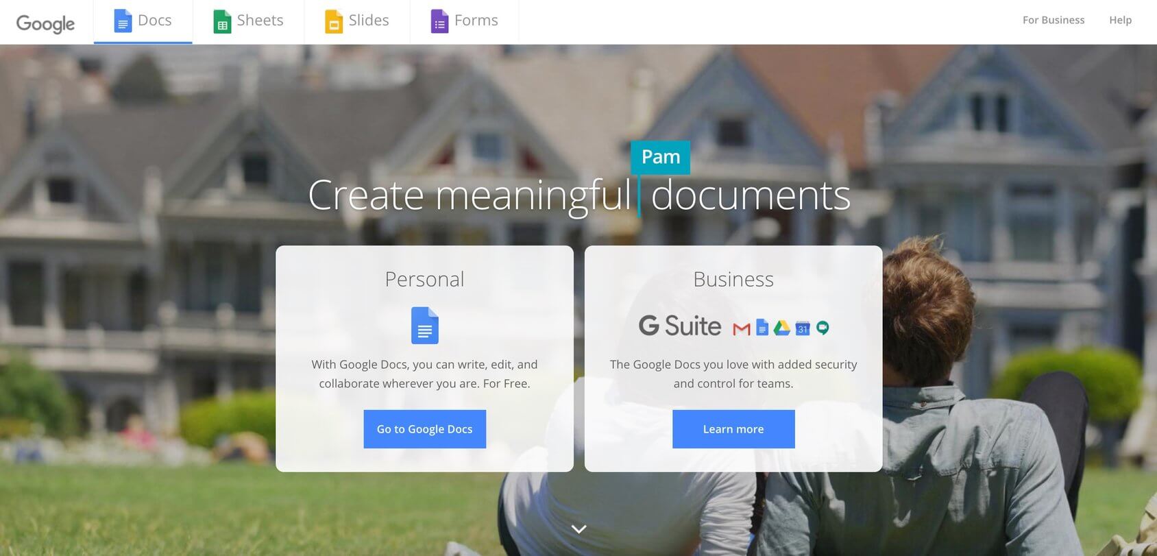 Google Docs homepage