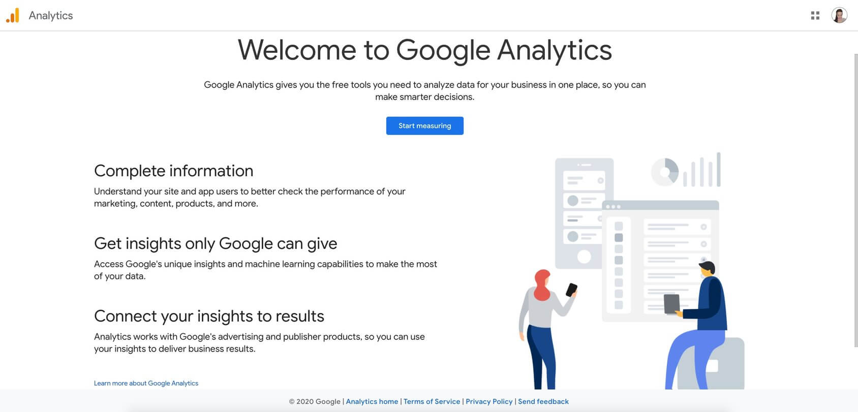 Google Analytics homepage