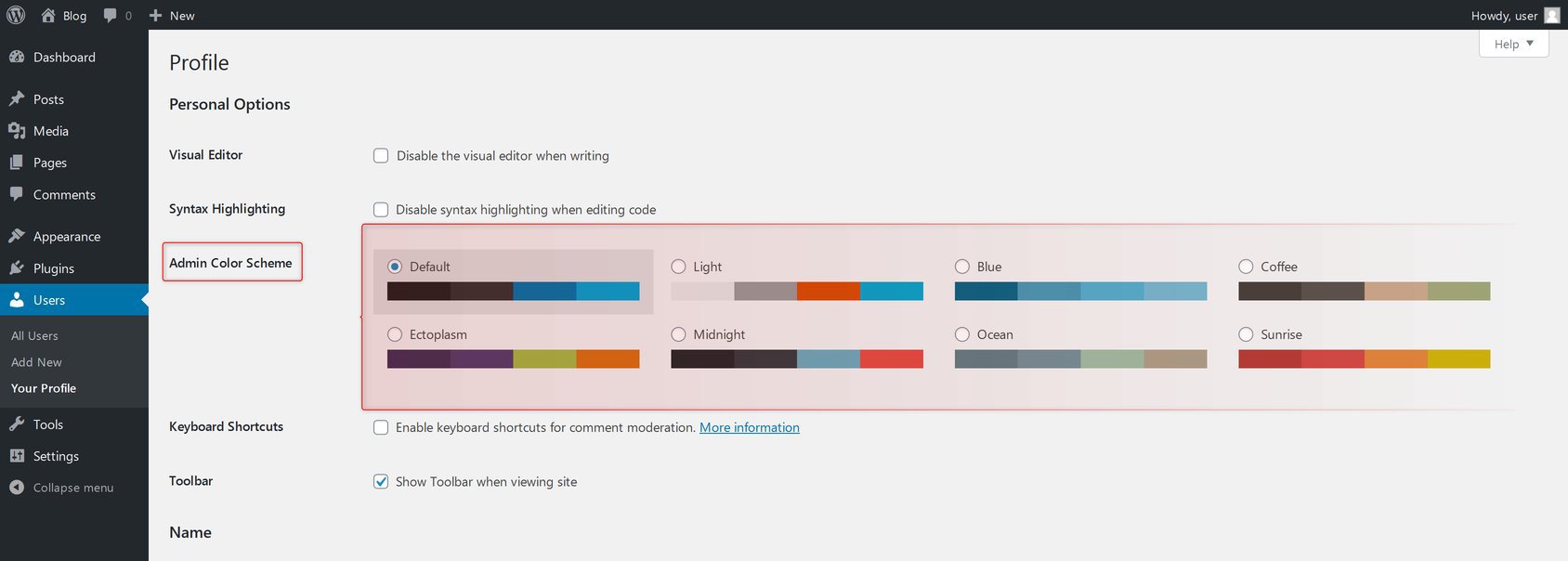 Admin Color Scheme Option