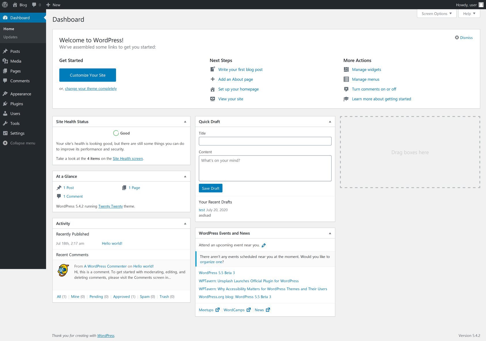 wordpress dashboard