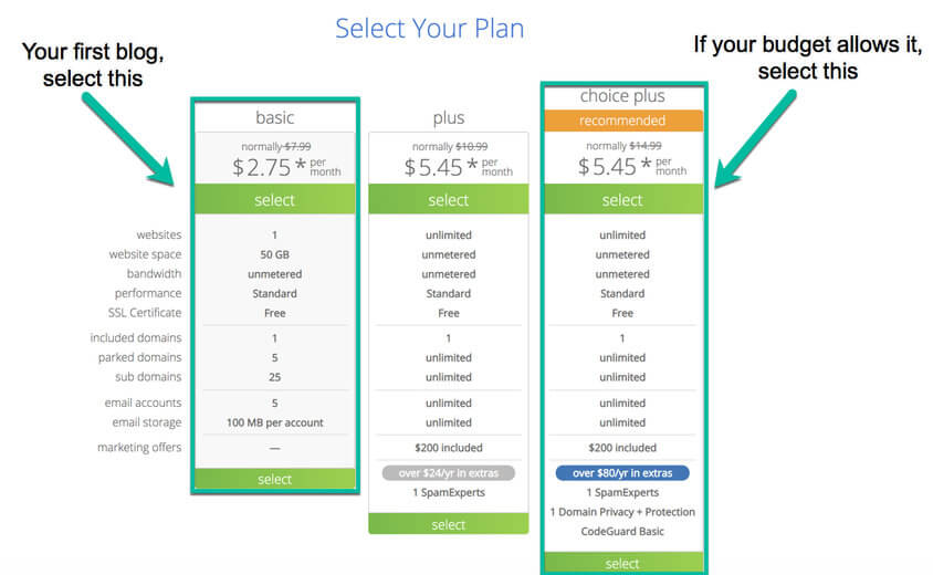 Bluehost hosting plans