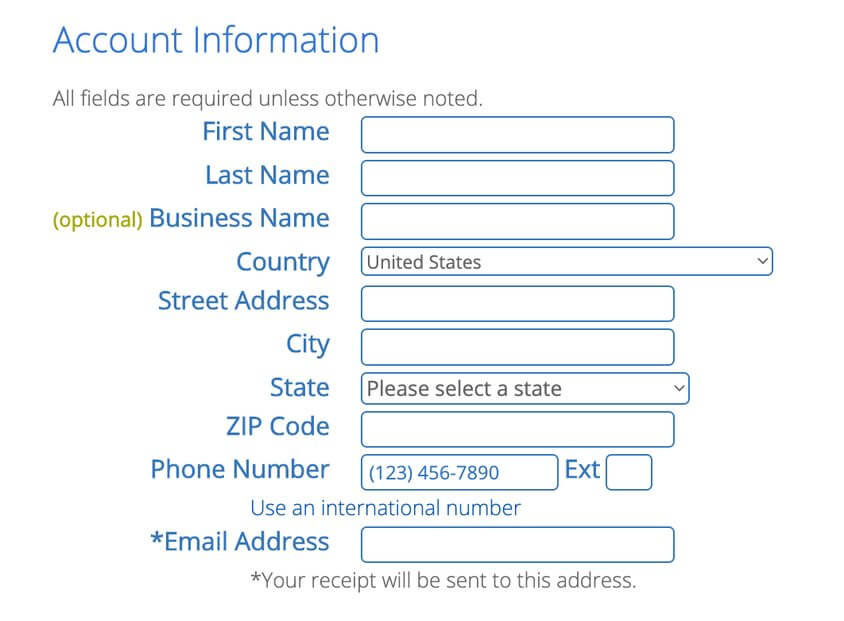 Bluehost Account Information