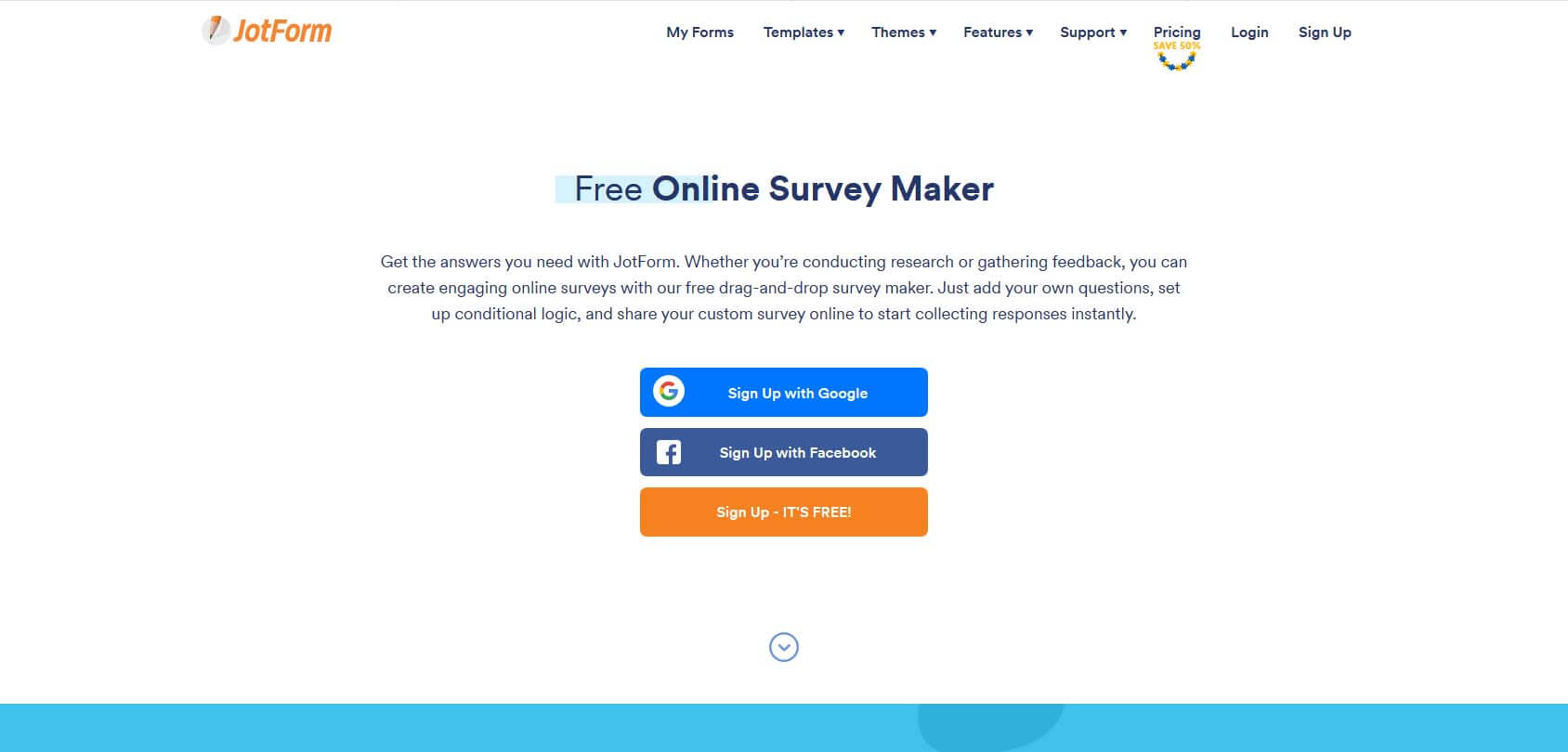 JotForm Survey Maker homepage