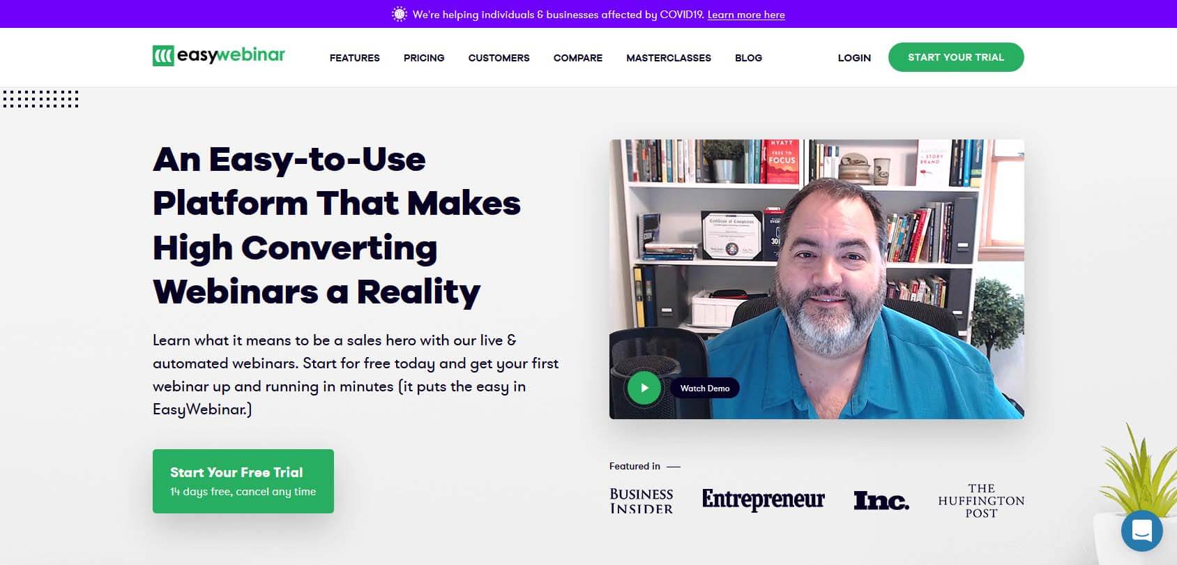 Easy Webinar homepage