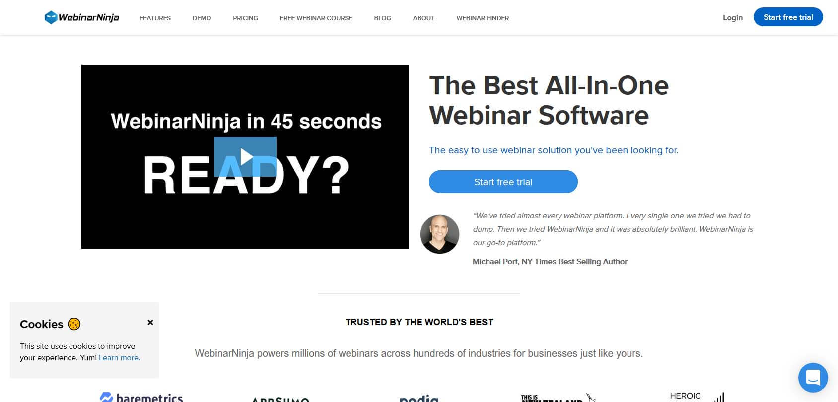 WebinarNinja homepage