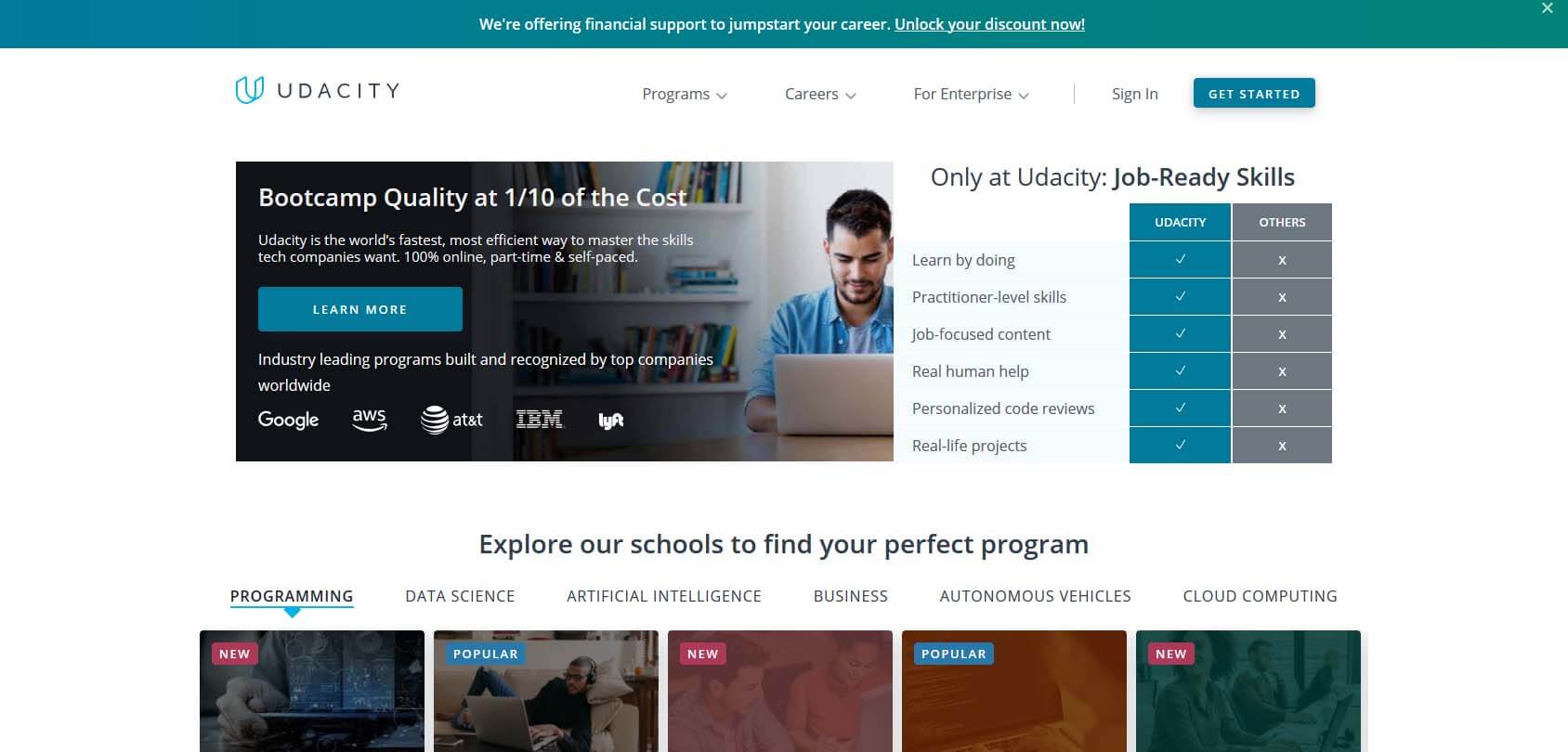 Udacity homepage