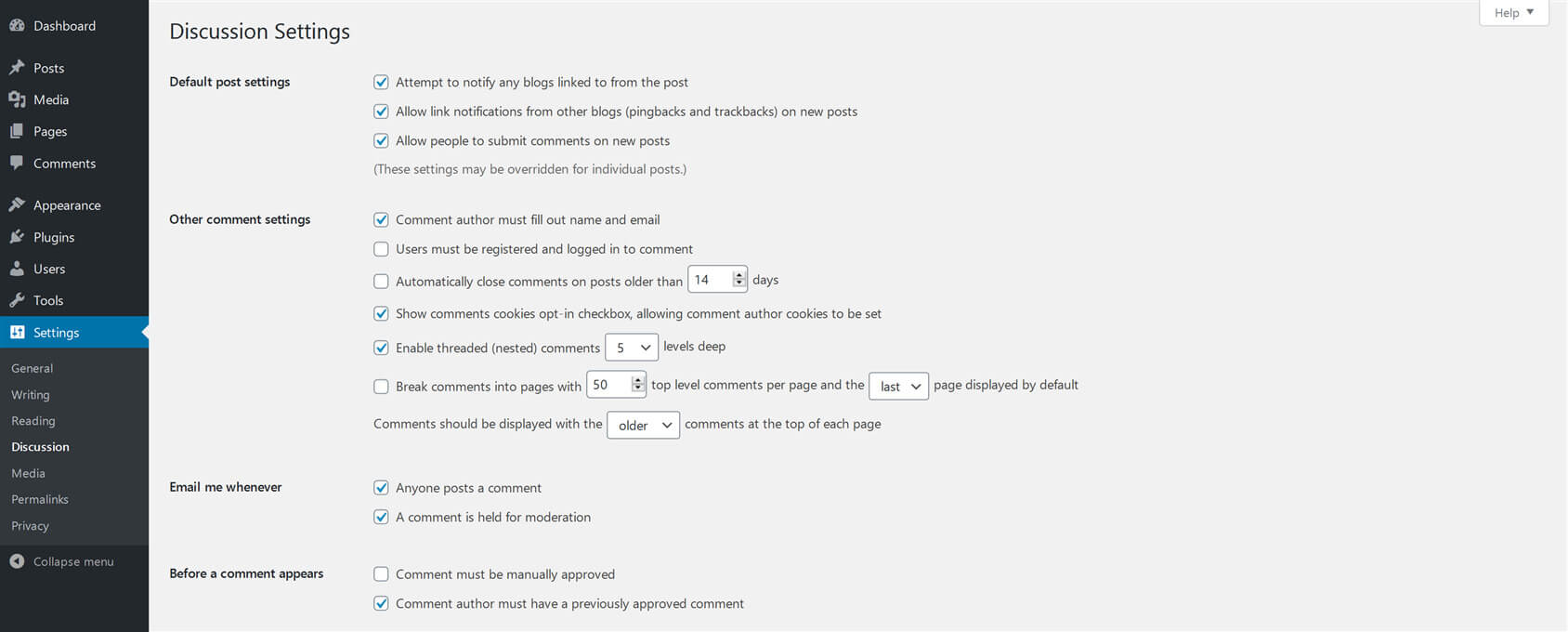 Discussion settings