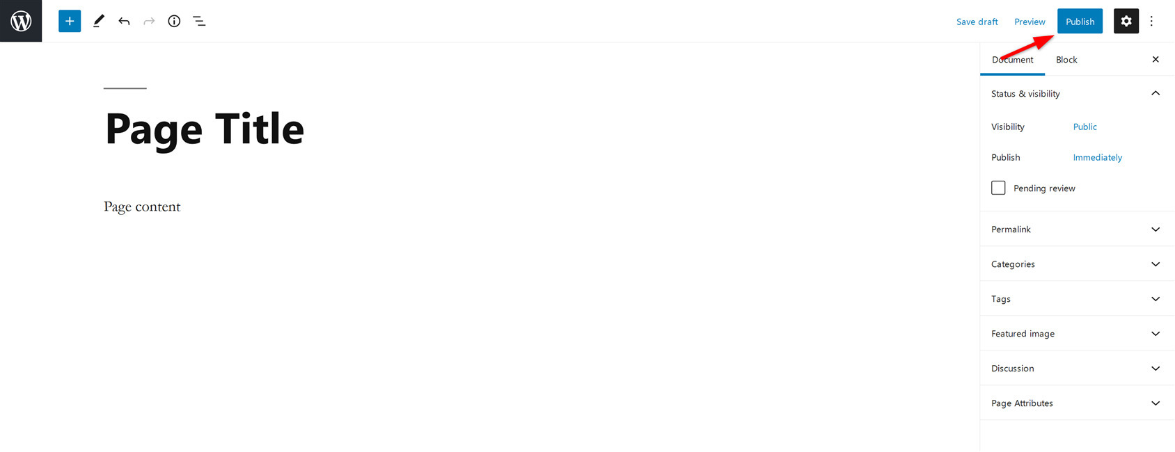 Publish WordPress page in Gutenberg editor