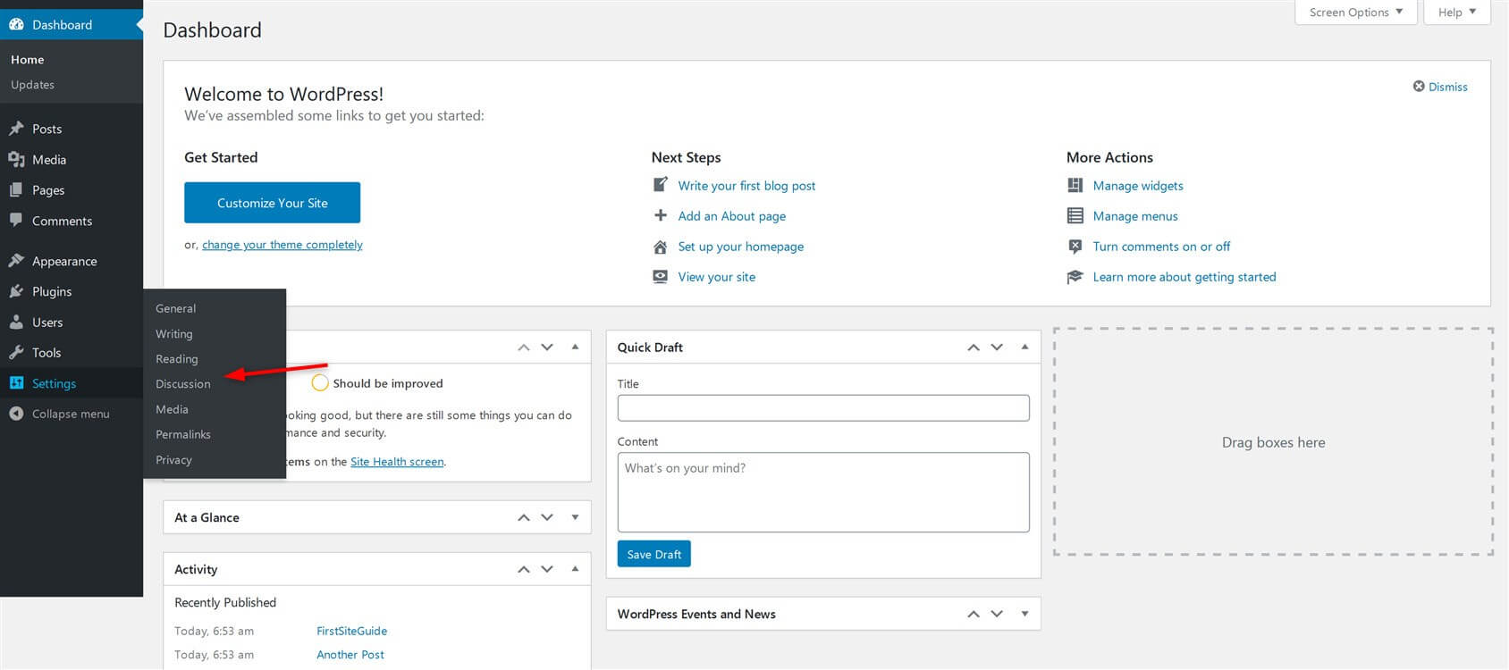 WordPress discussion section