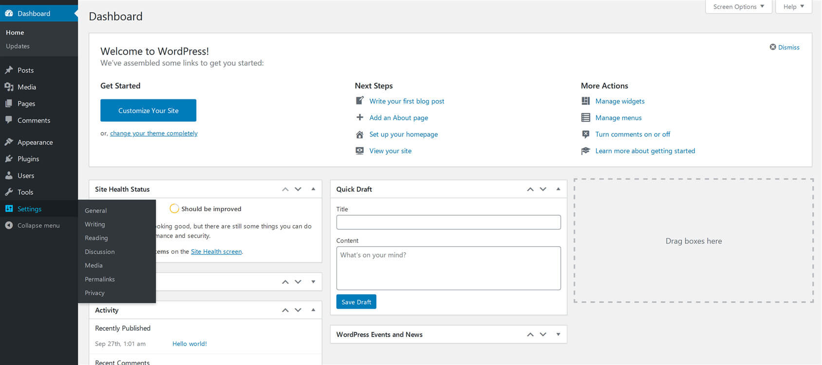 WordPress settings