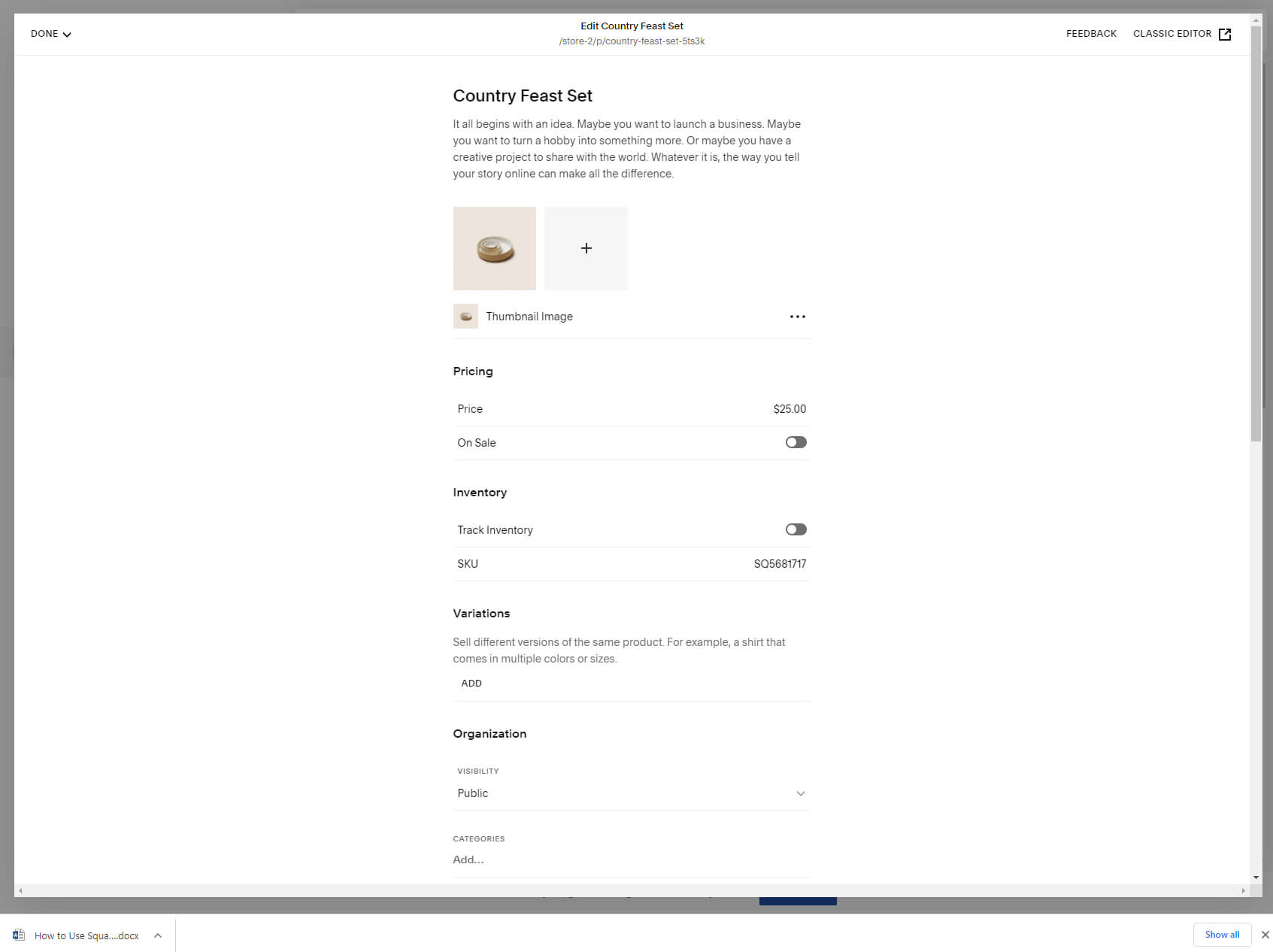 Squarespace ecommerce edit