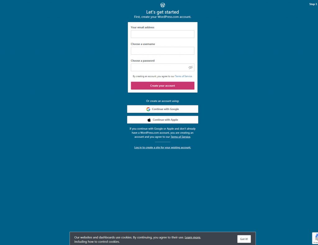 create wp com account