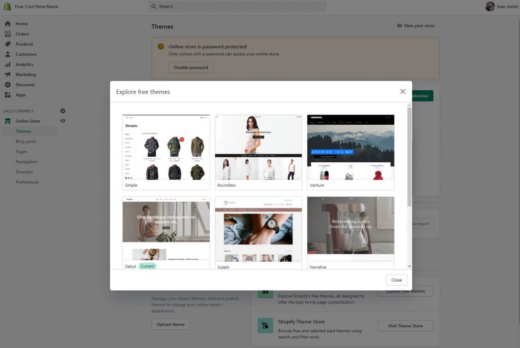 shopify theme selection